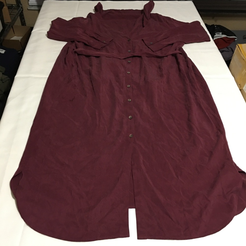 Odd Bird Shirt Dress XL Maroon Long Sleeve Button Front Belted